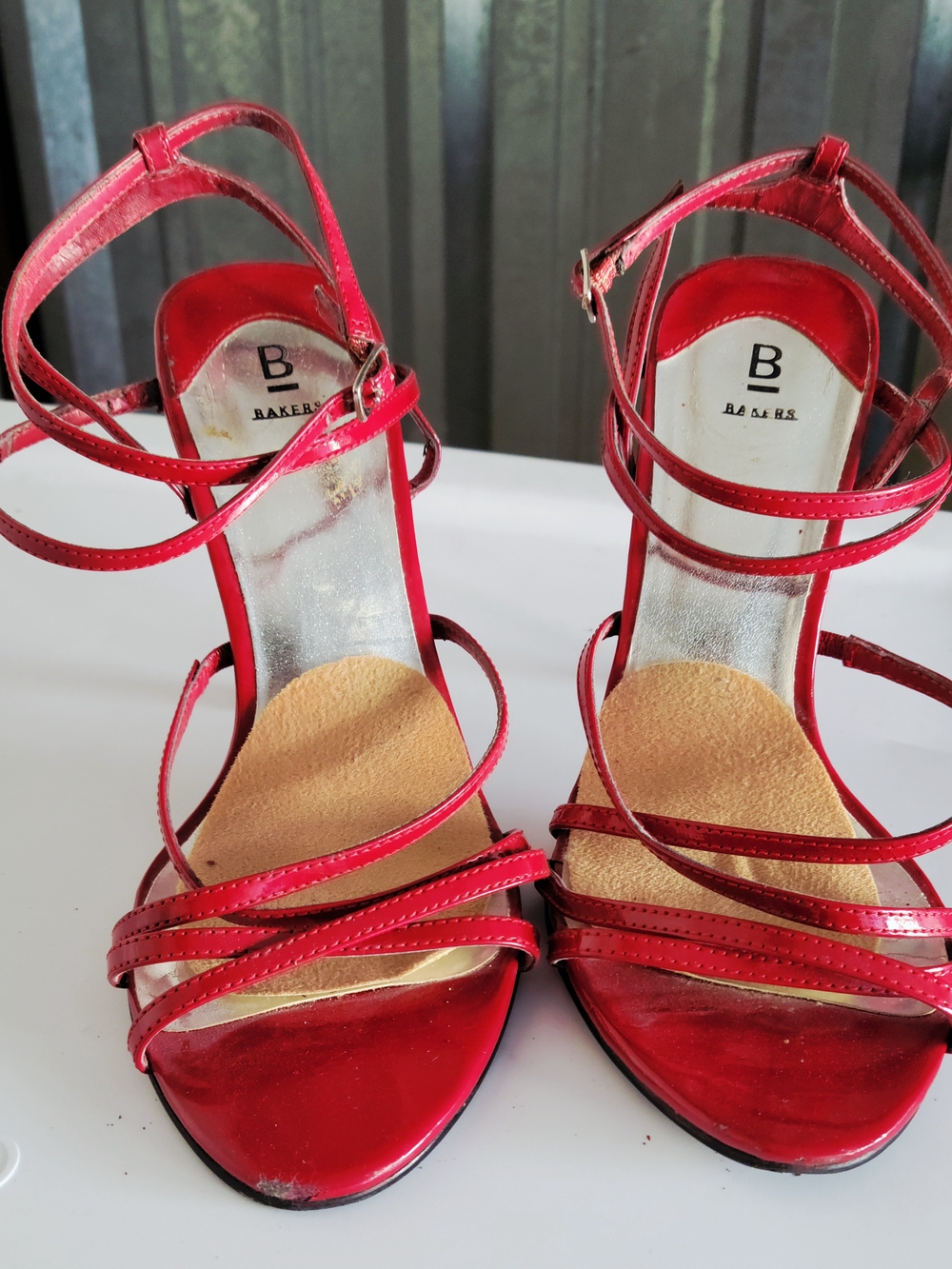 Bakers Red Patent Strappy Ankle-Heel Sandals